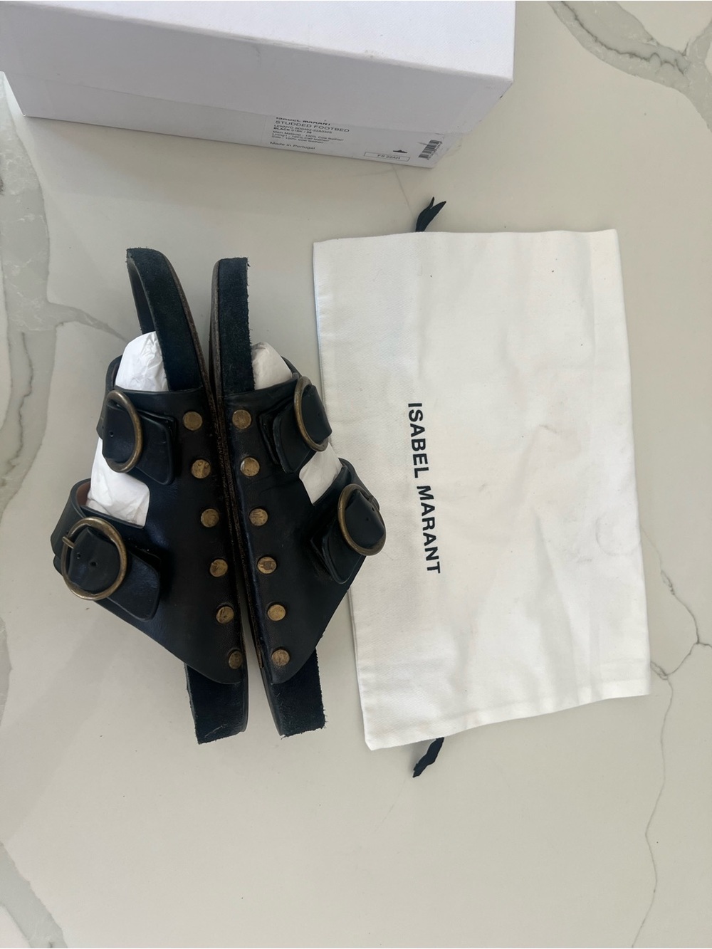Isabel Marant Kids Black Double-Buckle Sandals with Brass Hardware - Picture 3 of 5